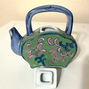 Mini Teapot Signed Ben Rickert Green & Blue Painted Porcelain